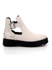 Kickers Skórzane botki "Kick Fantasy" w kolorze kremowym rozmiar: 40. Brązowe botki damskie Kickers, bez obcasa, bez zapięcia. Za 289.88 zł.