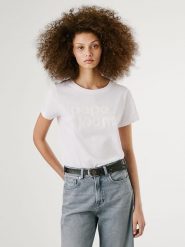 Pepe Jeans Koszulka "Aria" w kolorze białym rozmiar: XS. Białe bluzki damskie Pepe Jeans, xs, bez wzorów, z bawełny, bez kołnierzyka, bez ramiączek. Za 87.81 zł.