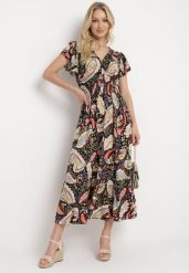 Czarna Bawełniana Sukienka Boho z Gumką w Talii i Wzorem Paisley Sirrelia. Czarne sukienki damskie Born2be, bez wzorów, z bawełny, boho, bez ramiączek. Za 69.99 zł.