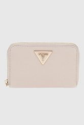 GUESS Biały portfel damski Laurel. Białe portfele damskie Guess, z aplikacjami, ze skóry ekologicznej. W wyprzedaży za 170.99 zł.