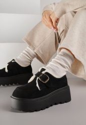 Czarne Śniegowce na Platformie z Paskiem ze Sprzączką i Futrem Unweda. Czarne śniegowce damskie Renee, z jeansu. Za 129.99 zł.