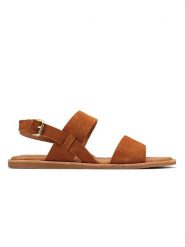 Clarks Skórzane sandały w kolorze jasnobrązowym rozmiar: 39. Brązowe sandały damskie Clarks, bez wzorów, z nubiku, z otwartym noskiem, bez obcasa, bez zapięcia. Za 150.37 zł.