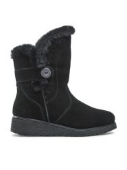 Skechers Botki Cozy Peak 49811/BLK Czarny. Czarne botki damskie Skechers, ze skóry, bez obcasa, na płaskiej podeszwie, bez zapięcia. Za 379.99 zł.