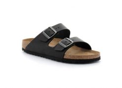 Klapki Birkenstock Arizona Czarne Damskie. Czarne klapki damskie Birkenstock, bez wzorów, z nubiku, bez obcasa, bez zapięcia. Za 566.60 zł.