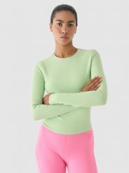 4F Longsleeve treningowy szybkoschnący damski - zielony S. Zielone koszulki sportowe damskie 4F, s, bez wzorów, z dzianiny, bez ramiączek, na fitness i siłownię. W wyprzedaży za 59.99 zł.
