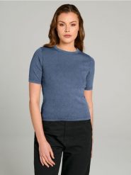 Koszulka - niebieski. Niebieskie koszulki damskie Sinsay, l, bez wzorów, z materiału, bez kołnierzyka, bez ramiączek. W wyprzedaży za 6.99 zł.