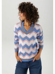 Aniston Sweter w kolorze błękitno-białym rozmiar: 38. Białe swetry klasyczne damskie Aniston, bez kołnierzyka. Za 61.02 zł.