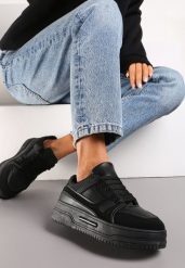 Czarne Sneakersy ze Wstawkami z Ekozamszu na Grubej Podeszwie Anecta. Czarne obuwie sportowe damskie Renee, z jeansu, bez zapięcia. Za 79.99 zł.