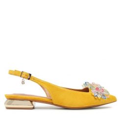 Sandały R.Polański. Żółte sandały damskie R.Polański, bez wzorów, bez obcasa, na płaskiej podeszwie, bez zapięcia. Za 279.99 zł.