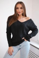 Sweter pleciony z dekoltem V grafitowy. Szare swetry klasyczne damskie KESI, l, z wełny, bez kołnierzyka, plus size. Za 158.92 zł.