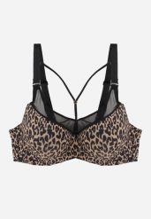 Brązowy Biustonosz z Siateczkową Wstawką i Ozdobnymi Paskami przy Dekolcie Sabesa. Brązowe biustonosze Renee, bez wzorów, z jeansu. Za 49.99 zł.