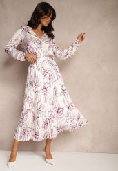 Biało-Fuksjowa Plisowana Spódnica z Wiskozą w Kwiatowy Print Rivavina. Białe spódnice damskie Renee, na co dzień, l, bez wzorów, z wiskozy, eleganckie, midi. Za 99.99 zł.