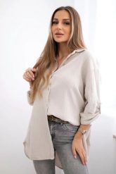 Koszula bawełniana muślinowa beżowa. Brązowe koszule damskie Kesi Włoski, l, bez wzorów, z bawełny, eleganckie, bez kołnierzyka, bez ramiączek. Za 188.21 zł.
