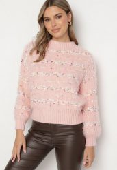 Różowy Sweter z Wiskozą i Bawełną z Kolorową Nicią Raithra. Czerwone swetry klasyczne damskie Born2be, uniwersalny, z bawełny, bez kołnierzyka. Za 89.99 zł.