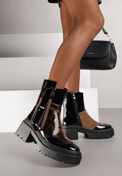 Brązowe Lakierowane Botki Vices z Ozdobną Tasiemką Rivavie. Brązowe botki damskie Born2be, z jeansu, eleganckie, bez obcasa, na obcasie, bez zapięcia. Za 139.99 zł.