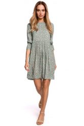 Sukienka boho rozkloszowana mini z wiskozy w kwiaty zielona. Zielone sukienki damskie Sukienki.shop, bez wzorów, z wiskozy, biznesowe, bez ramiączek. Za 149.00 zł.