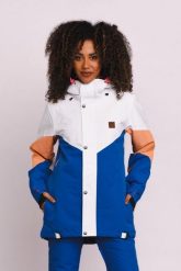 Kurtka narciarska i snowboardowa 1080 - pastelowa brzoskwinia, biel i błękit. Białe kurtki sportowe damskie OOSC, na zimę, xl, bez wzorów, z materiału, z kapturem. Za 1,445.99 zł.