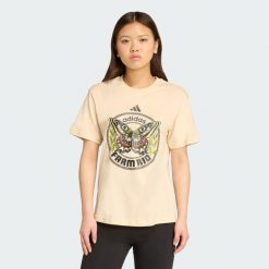 Koszulka adidas X FARM Graphic. Brązowe bluzki damskie Adidas, xs, bez wzorów, bez kołnierzyka, bez ramiączek. Za 149.00 zł.