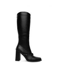 DeeZee Kozaki 7366 3-BLACK PU Czarny. Czarne kozaki damskie DeeZee, z materiału, bez obcasa, na słupku, bez zapięcia. Za 229.99 zł.