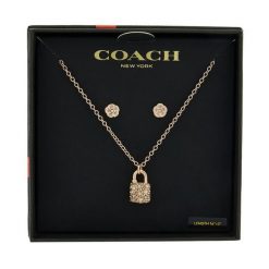 Zestaw naszyjnik i kolczyki Coach. Czerwone naszyjniki damskie Coach, złote. Za 599.99 zł.