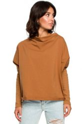 Karmelowa Oversizowa Bluza z Dekoltem Typu Woda. Brązowe bluzy damskie MOE, l, bez wzorów, z bawełny, bez kaptura. Za 209.90 zł.