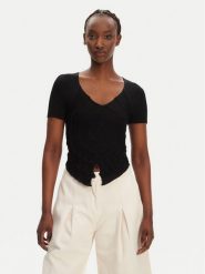 PINKO Bluzka Falterona Maglia 104625 A2E6 Czarny Regular Fit. Czarne bluzki damskie Pinko, xs, bez wzorów, z wiskozy, bez kołnierzyka, bez ramiączek. Za 409.99 zł.