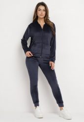 Granatowy Komplet Dresowy z Welurowej Dzianiny z Bluzą i Spodniami Ariliv. Niebieskie bluzy damskie Born2be, s, bez wzorów, z dresówki, z kapturem. Za 74.99 zł.