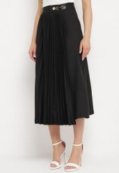 Czarna Rozkloszowana Spódnica Midi Plisowana z Klamerką Faelannia. Czarne spódnice damskie Born2be, m, bez wzorów, eleganckie, maxi. Za 159.99 zł.
