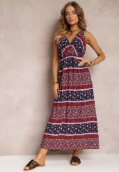 Granatowo-Różowa Sukienka z Wiskozy Maxi w Fantazyjny Print Cannida. Niebieskie sukienki damskie Renee, bez wzorów, z wiskozy, bez ramiączek. Za 79.99 zł.