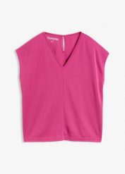 T-shirt z piki z wiskozy. Czerwone t-shirty damskie bonprix, bez wzorów, z wiskozy, bez kołnierzyka. Za 32.99 zł.