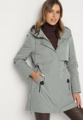 Zielona Klasyczna Kurtka Parka z Kapturem i Ściągaczem w Talii Tulasira. Zielone parki damskie Born2be, l, z jeansu, z kapturem. Za 219.99 zł.