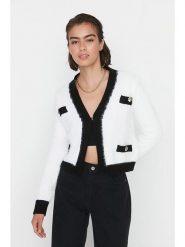 Trendyol Kardigan w kolorze kremowo-czarnym rozmiar: M. Brązowe kardigany damskie Trendyol, m, bez wzorów, ze splotem. Za 104.39 zł.