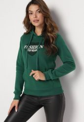 Zielona Bluza Kangurka z Kapturem z Polarem i Nadrukiem z Sercem Sinha. Zielone bluzy damskie Born2be, m, bez wzorów, z polaru, z kapturem. Za 84.99 zł.