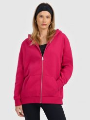 4F Bluza dresowa rozpinana z kapturem damska - różowa S. Czerwone kardigany damskie 4F, s, bez wzorów, z dresówki. Za 169.99 zł.