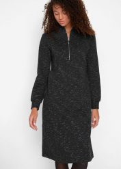Sukienka dresowa ze stójką. Czarne sukienki damskie bonprix, bez wzorów, z dresówki, bez ramiączek. Za 124.99 zł.