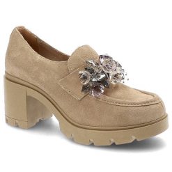 Półbuty damskie Lemar, cholewka ze skóry zamszowej wsuwany fason stabilny obcas dekoracyjna ozdoba biżuteryjna, w beż, 20112. Brązowe półbuty damskie Lemar, z aplikacjami, ze skóry, bez obcasa, na obcasie, bez zapięcia. Za 269.00 zł.