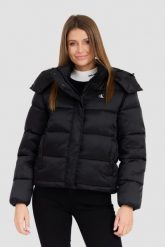 CALVIN KLEIN Сzarna damska kurtka z drobnym logo. Czarne kurtki damskie Calvin Klein, s, bez wzorów, bez kaptura. W wyprzedaży za 454.99 zł.