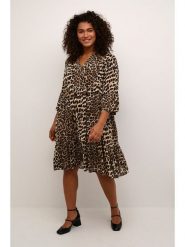 KAFFE curve Sukienka w kolorze jasnobrązowo-czarnym rozmiar: 50. Brązowe sukienki damskie KAFFE curve, bez wzorów, z wiskozy, bez ramiączek. Za 113.99 zł.