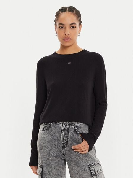 Tommy Jeans Sweter Essential DW0DW17254 Czarny Regular Fit. Czarne swetry klasyczne damskie Tommy Jeans, xxs, z jeansu, bez kołnierzyka. Za 229.99 zł.