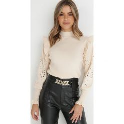 Jasnobeżowy Golf Clias. Brązowe golfy damskie Born2be, s, bez wzorów, z jeansu, bez ramiączek. Za 149.99 zł.