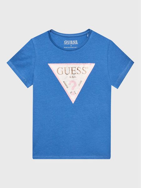 Guess T-Shirt K3GI27 K6YW1 Niebieski Regular Fit. Niebieskie koszulki i t-shirty dziewczęce Guess, z aplikacjami, z bawełny, bez kołnierzyka, bez ramiączek. Za 49.99 zł.