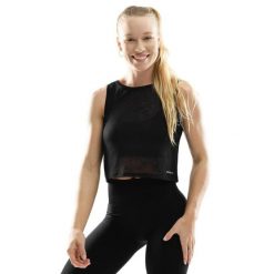 Damska treningowa koszulka crop top bez rękawów Fitness Siroko Beat. Czarne koszulki damskie SIROKO, l, bez wzorów, z materiału, bez kołnierzyka, bez ramiączek. W wyprzedaży za 90.95 zł.