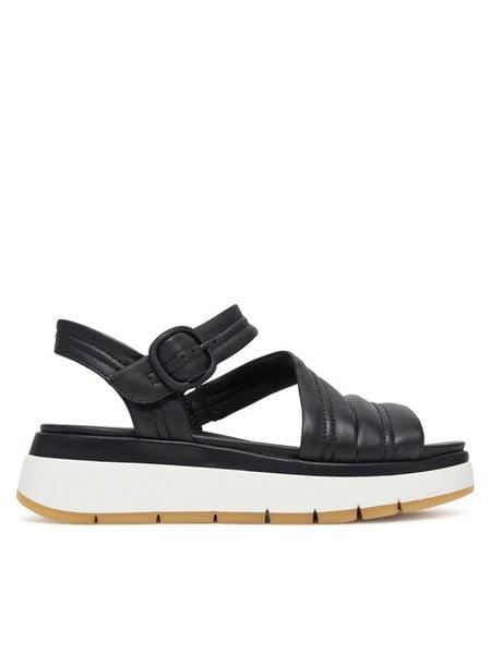 Clarks Sandały Tuscan Strap 26181473 Czarny. Czarne sandały damskie Clarks, bez wzorów, ze skóry, bez obcasa, na koturnie, bez zapięcia. Za 449.99 zł.