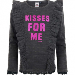 Koszulka w kolorze antracytowym. Szare koszulki i t-shirty dziewczęce Retour denim de Luxe, w koronkowe wzory, z koronki, z falbankami, z długim rękawem. W wyprzedaży za 77.95 zł.
