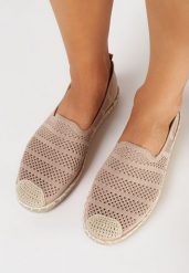 Ciemnobeżowe Espadryle z Plecionką i Ażurowym Zdobieniem Lanivesa. Brązowe espadryle damskie Born2be, z aplikacjami, bez obcasa. Za 44.99 zł.