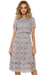 Sukienka na wesele koronkowa lekko rozkloszowana midi szara. Szare sukienki damskie MOE, bez wzorów, z elastanu, wizytowe, bez ramiączek. Za 369.00 zł.