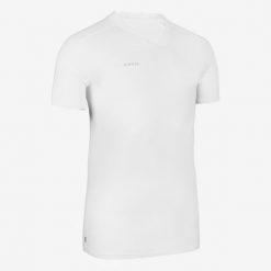 Koszulka do piłki nożnej Kipsta Essential. Białe koszulki damskie KIPSTA, l, bez wzorów, z materiału, bez kołnierzyka, bez ramiączek. W wyprzedaży za 19.99 zł.