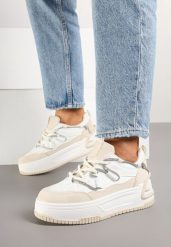 Biało-Beżowe Sneakersy na Grubej Podeszwie Zdobione Cyrkoniami Neothra. Białe obuwie sportowe damskie Born2be, z jeansu, bez zapięcia, trekkingowe. Za 99.99 zł.