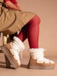 Gooce Skórzane botki zimowe "Warm" w kolorze jasnobrązowo-kremowym rozmiar: 36. Brązowe botki damskie Gooce, na zimę, z wełny, bez obcasa, na platformie, bez zapięcia. Za 260.99 zł.