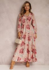 Różowa Sukienka Afarin. Czerwone sukienki damskie Renee, bez wzorów, boho, bez ramiączek. W wyprzedaży za 75.99 zł.